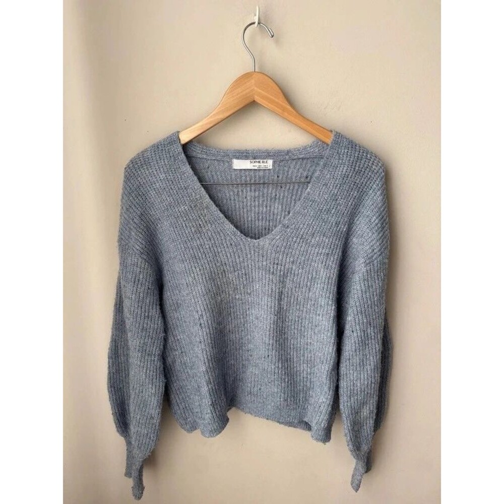 Sophie Rue Dusty Blue Oversized V-Neck Sweater Small